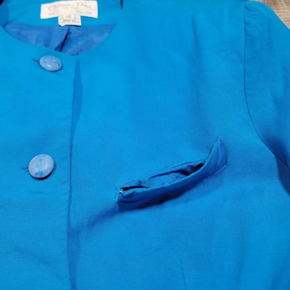 Christian Dior Silk Blazer Jacket Size 12 Button Up Business Careerwear *Flawed*